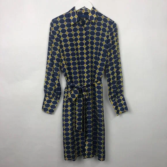 Brooks Brothers Silk Navy and Gold Geometric Dress - Picture 9 of 16